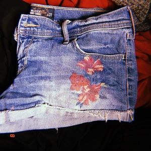 Jean Shorts with Hibiscus Flower Detail